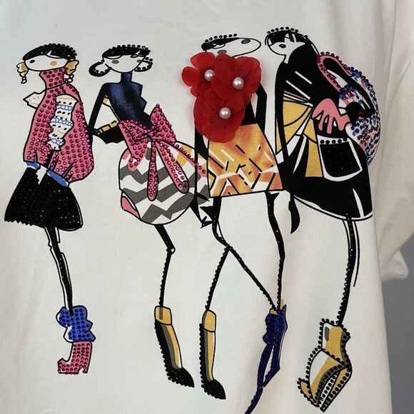 Everlynn Apparel  Puffed Sleeve  Size Large NWT Off White Embellished Round Neck - Picture 4 of 7